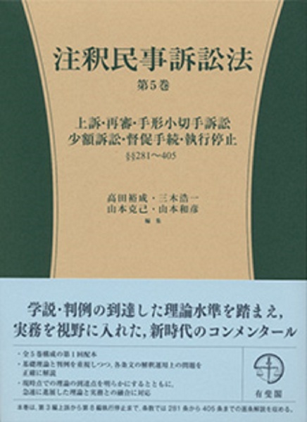 注釈民事訴訟法　上訴・再審・手形小切手訴訟・少額訴訟・督促手続・執行停止　第２８１～４０５条