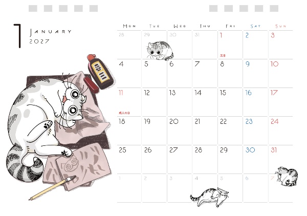 夜は猫といっしょ 2027 CALENDAR 卓上版